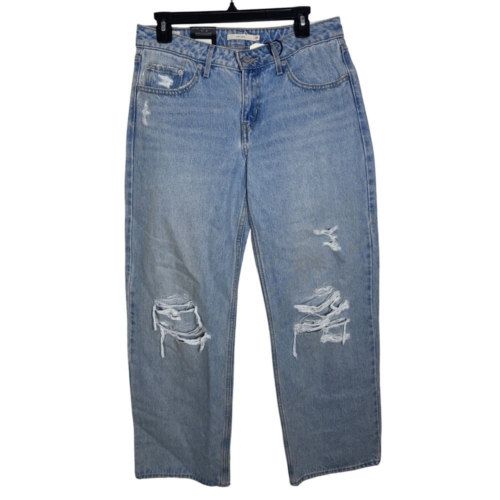 Levis Premium Low Loose Jeans Womens 28x32 Light Wash Distressed Ripped NWT‎ - Picture 2 of 12
